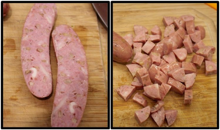 dice the sausage up first then set it aside